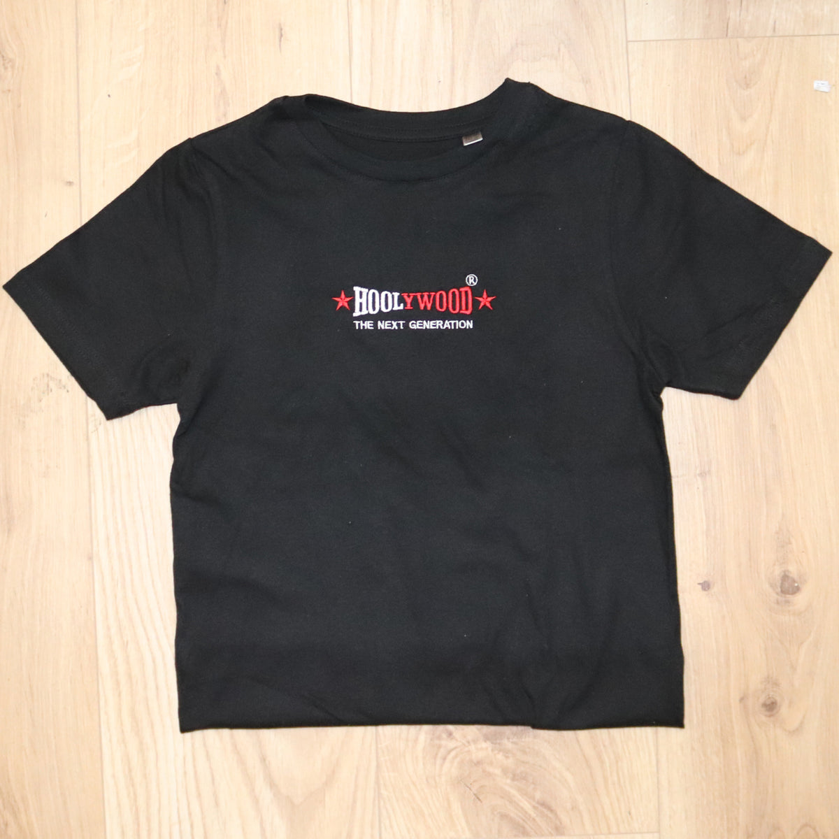 HOOLYWOOD Kids T-Shirt THE NEXT GENERATION hochwärtiger zweifarbiger Stick Made in Germany (schwarz/black)