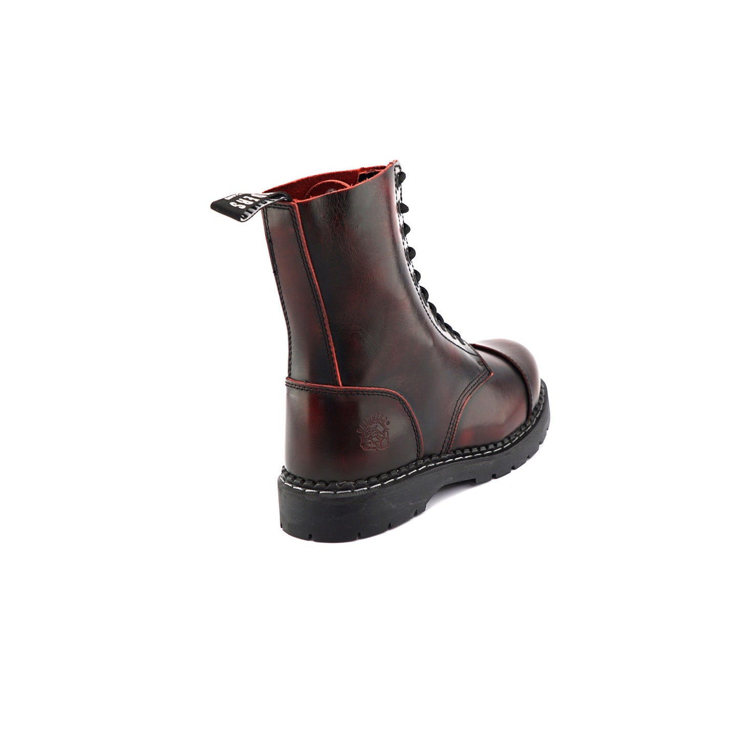 GRINDERS co.uk 10 Loch Boots STAG ACS with Steelcap and Air Cushioned Luftgepolstert Soles (Burgundy Rub Off)