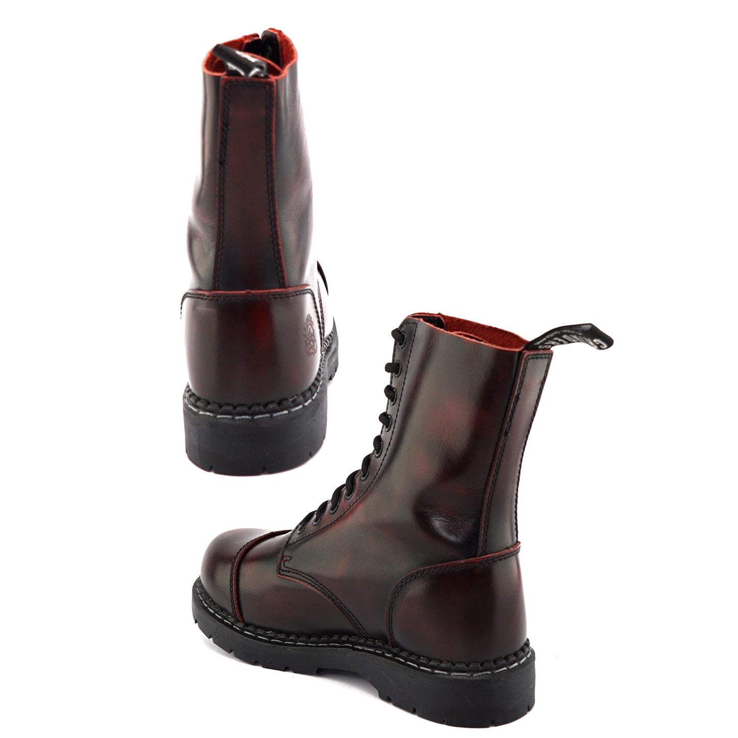 GRINDERS co.uk 10 Loch Boots STAG ACS with Steelcap and Air Cushioned Luftgepolstert Soles (Burgundy Rub Off)