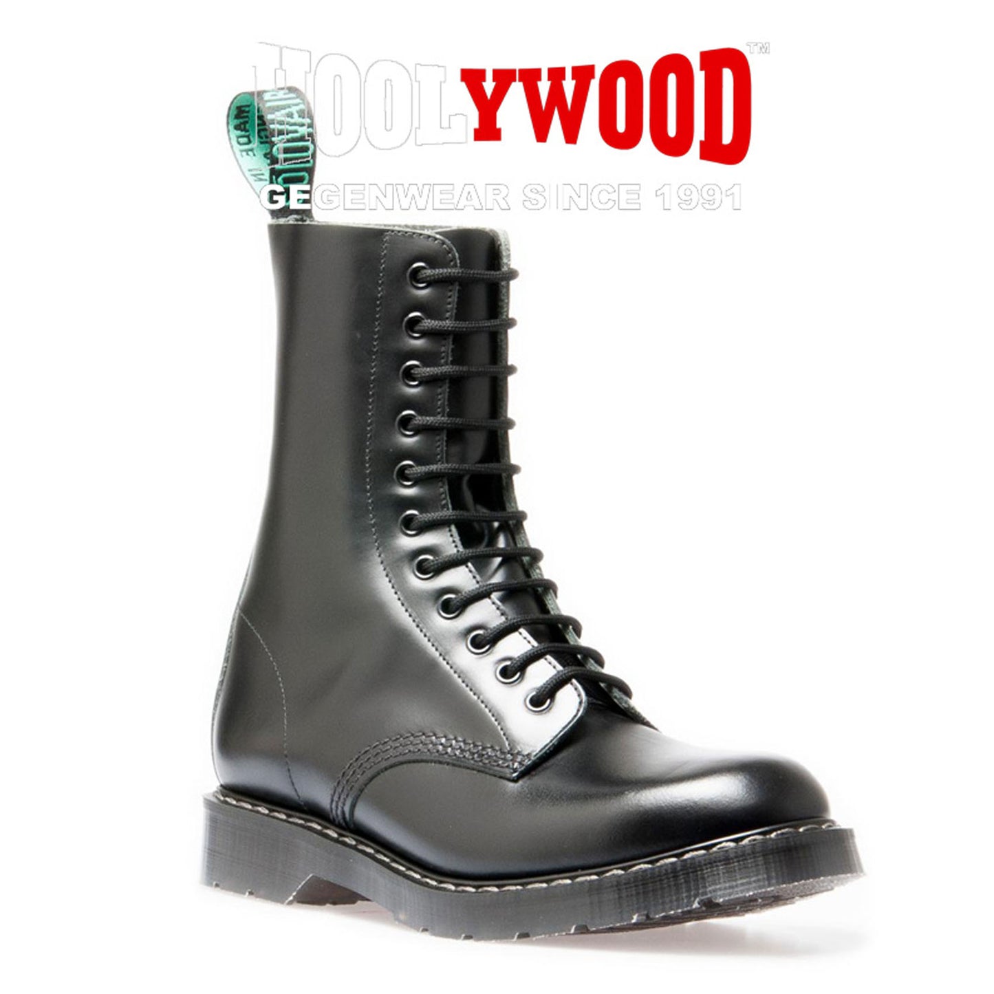 SOLOVAIR 11-Loch Stiefel 11 Eye Derby Boot Hi-Shine (schwarz - black)