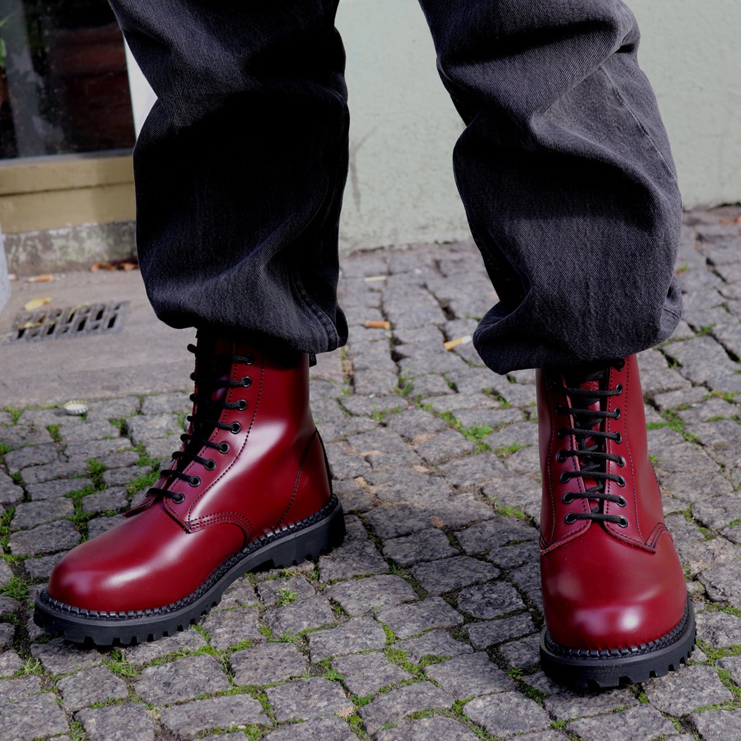 GRINDERS co.uk 8 Loch Stiefel/Boots CEDRC CS with Commando Soles (cherry red - burgundy))