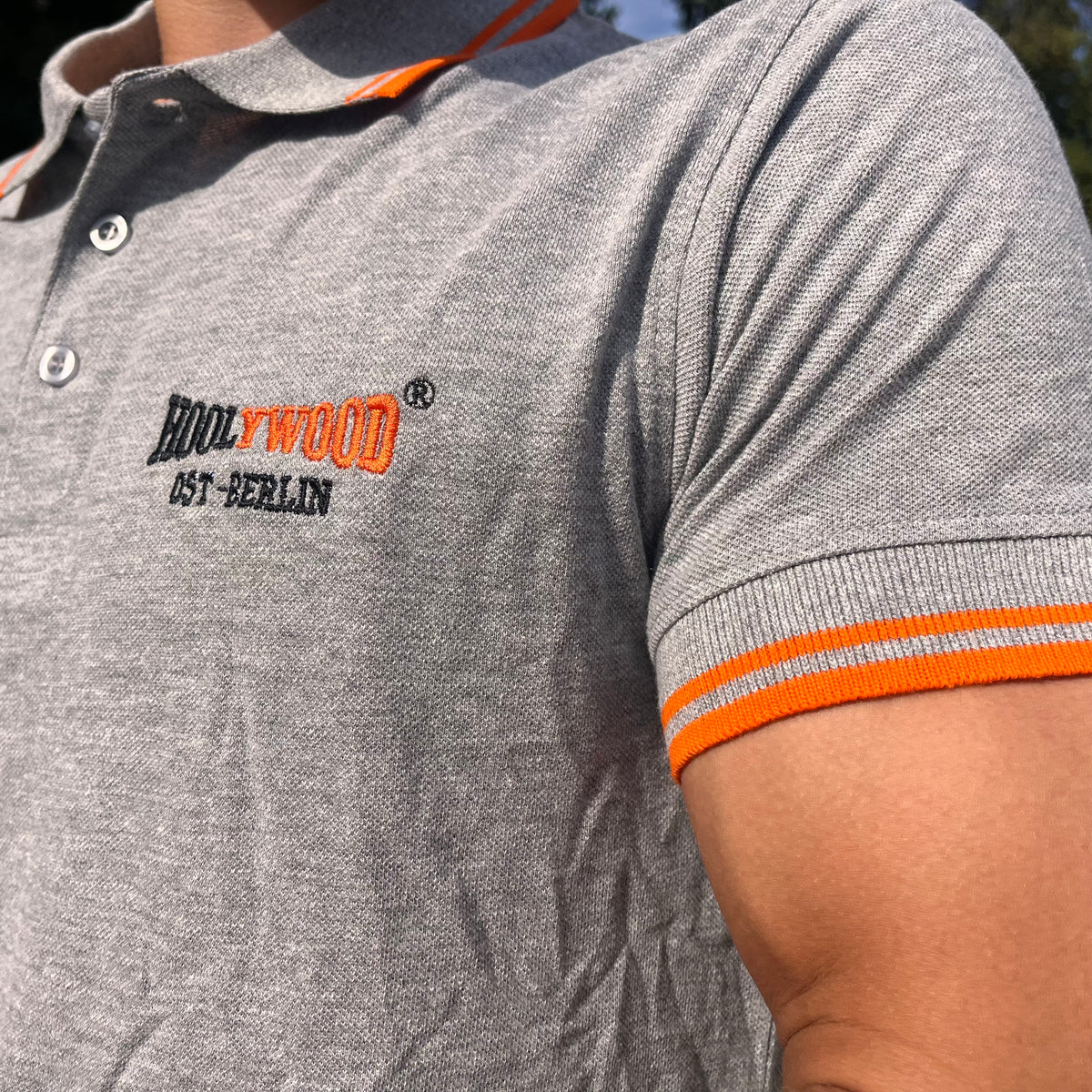 HOOLYWOOD Poloshirt Baumwolle Piqué (Grey melange mit orangen Streifen)