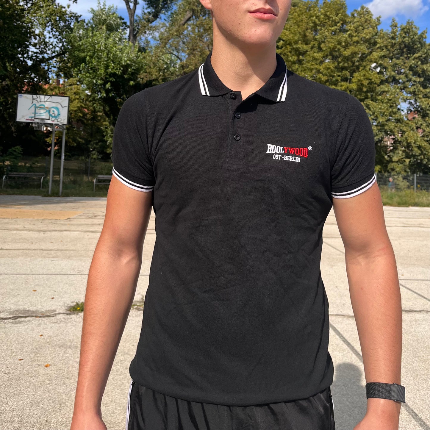 HOOLYWOOD Poloshirt Baumwoll-Pique (black - schwarzmit weissen Streifen)