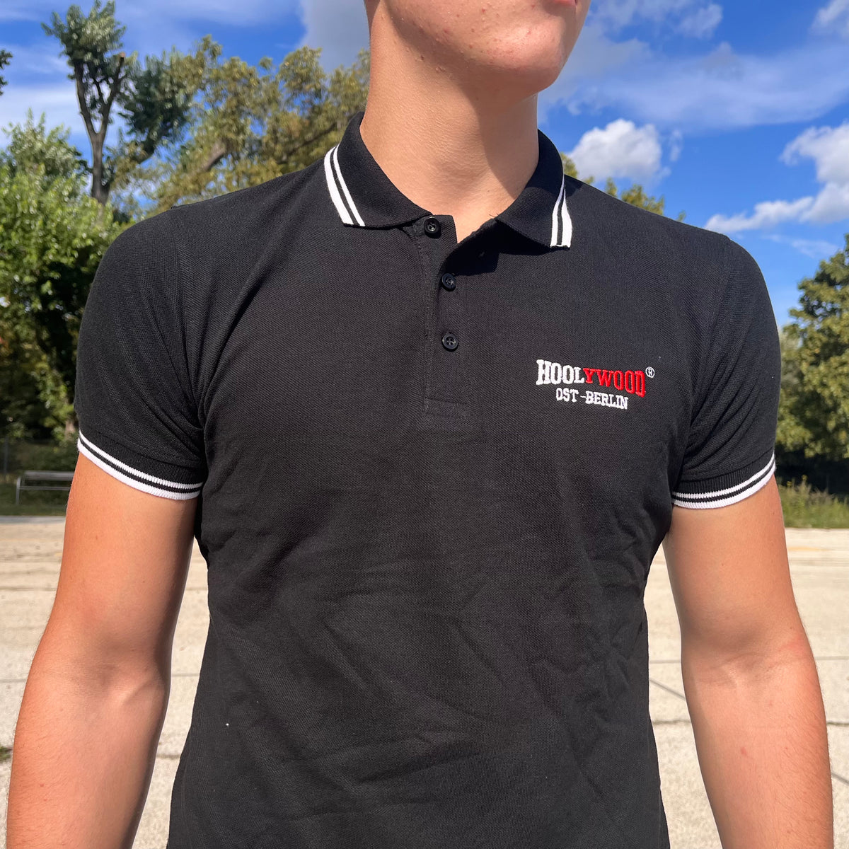 HOOLYWOOD Poloshirt Baumwoll-Pique (black - schwarzmit weissen Streifen)