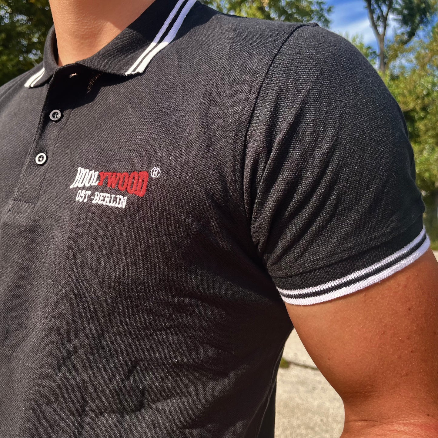 HOOLYWOOD Poloshirt Baumwoll-Pique (black - schwarzmit weissen Streifen)