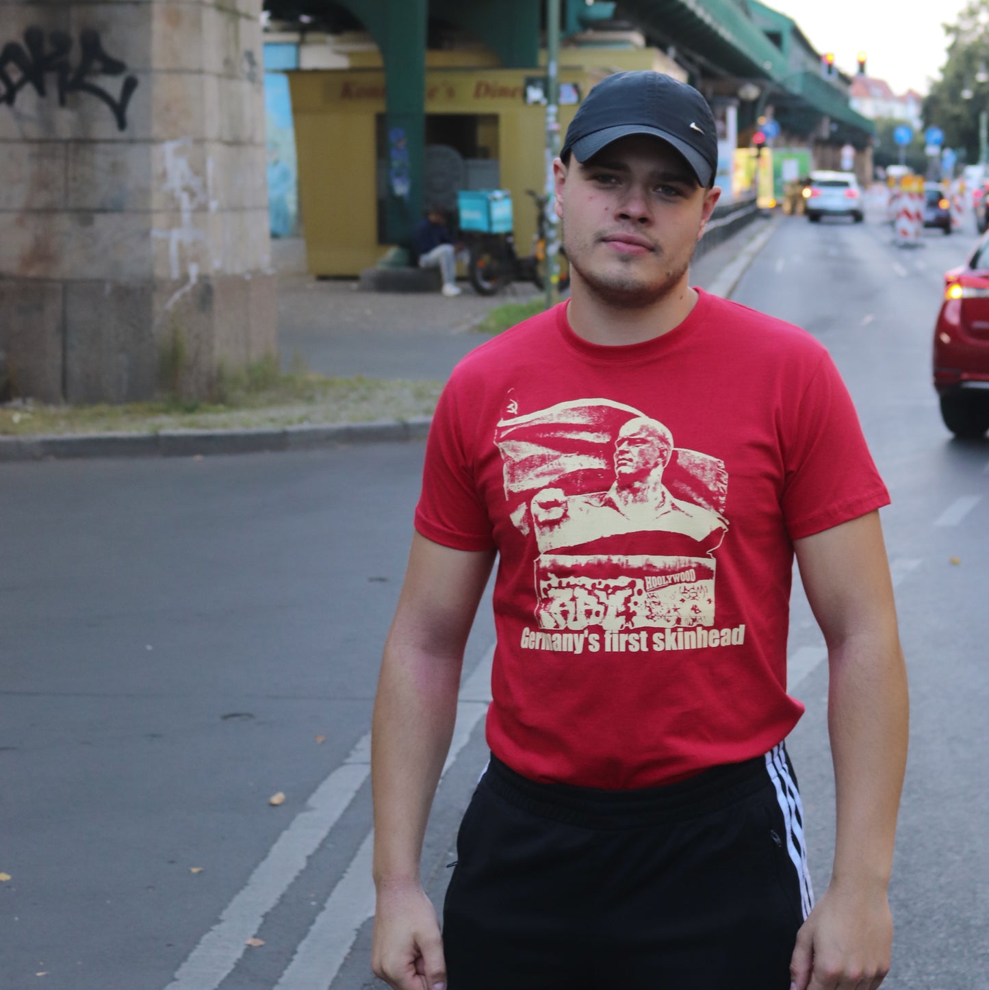 HOOLYWOOD T-Shirt FIRST SKINHEAED kurzarm Siebdruck Made in Germany (blutrot - red)