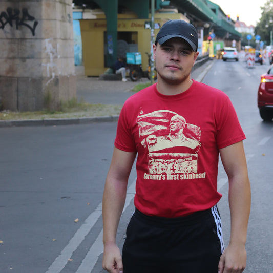 HOOLYWOOD T-Shirt FIRST SKINHEAED kurzarm Siebdruck Made in Germany (blutrot - red)