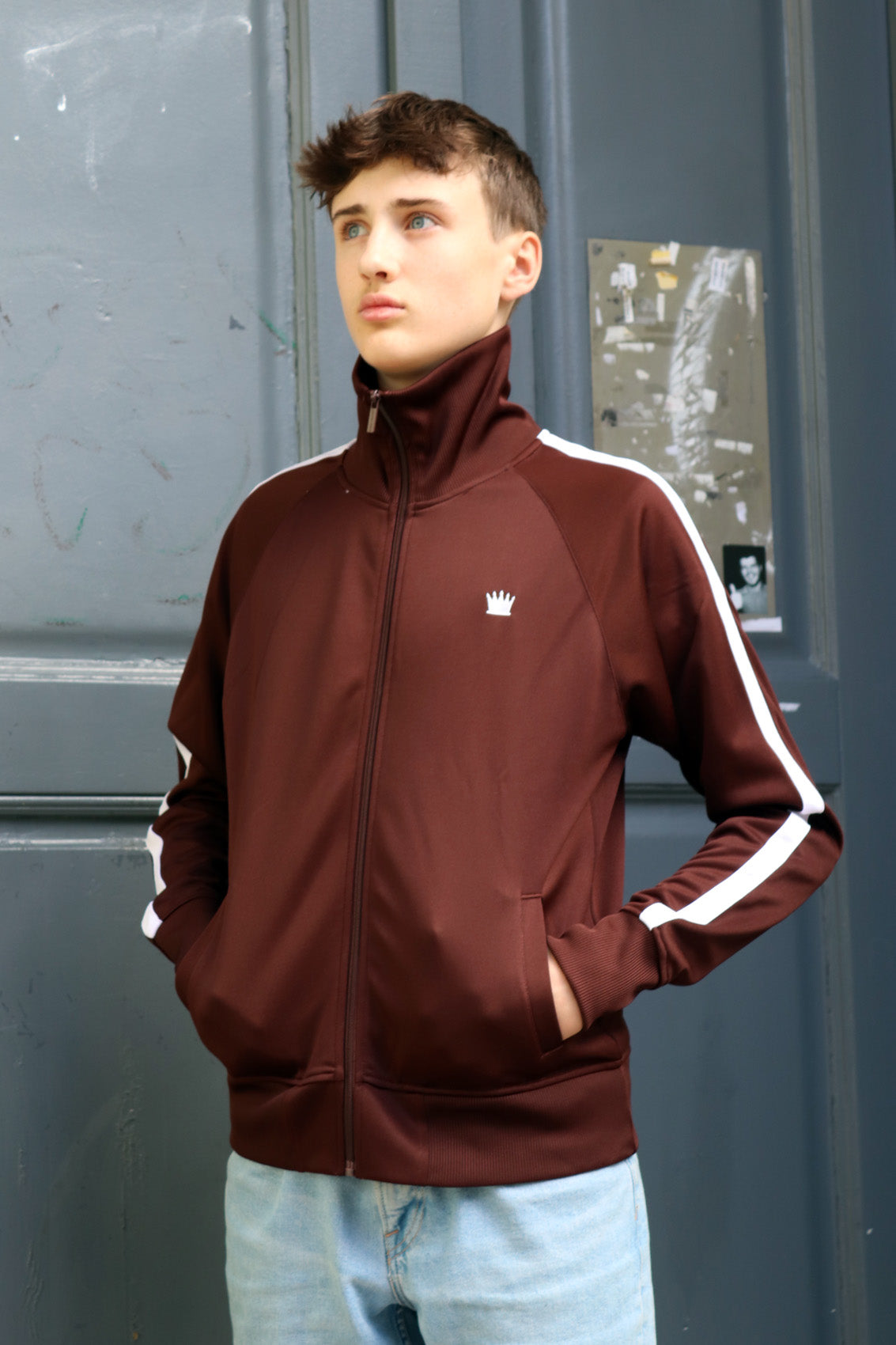 Trainingsjacke Track Jacket KINGSLEAGUE (brown braun mit weissen Streifen)