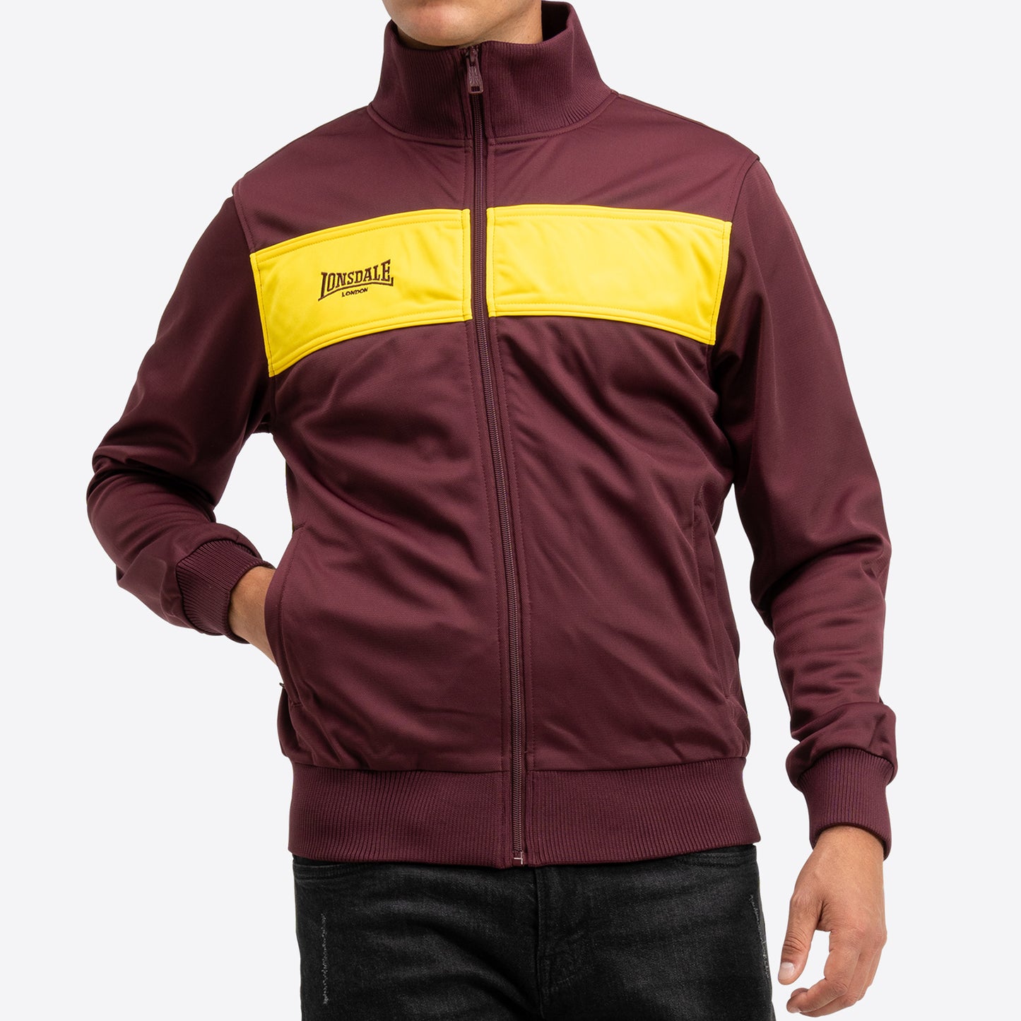LONSDALE Trainingsjacke - Track Jacket mit farblich abgesetzten Panel (burgundy - yellow)