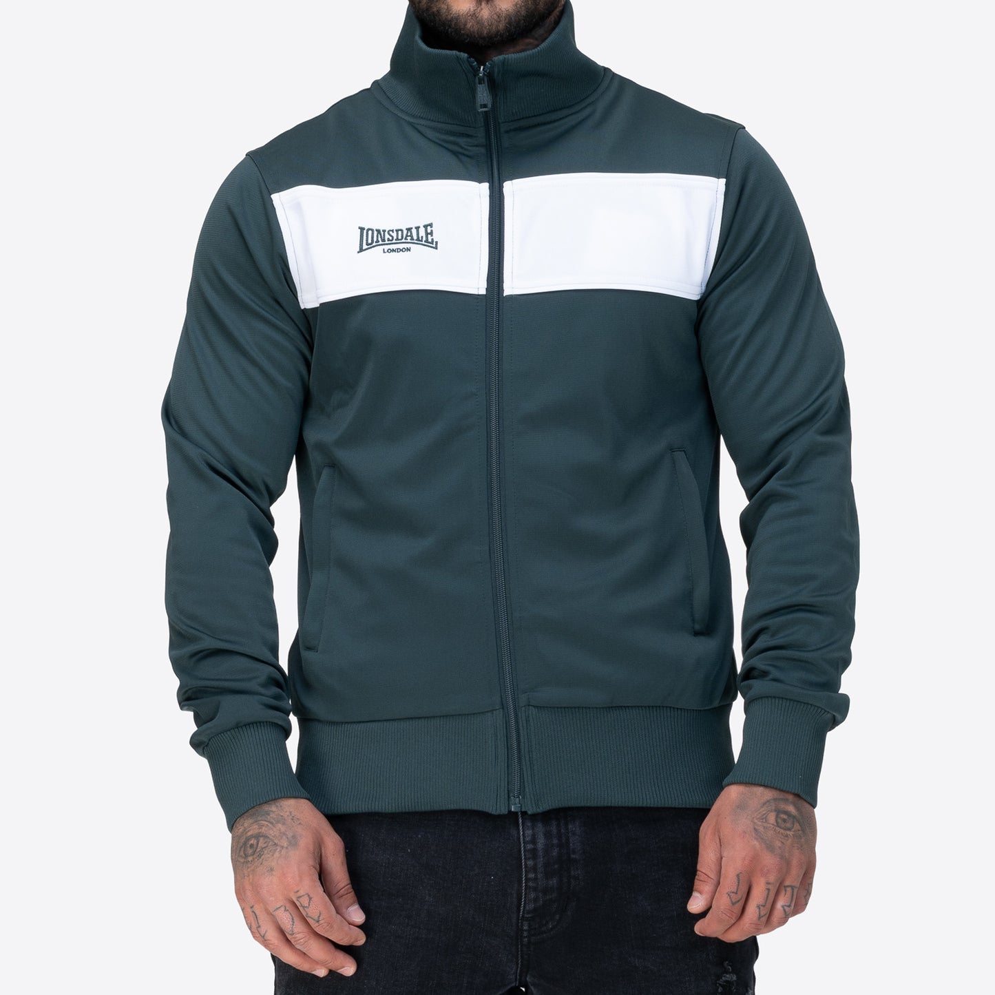 LONSDALE Trainingsjacke - Track Jacket mit farblich abgesetzten Panel (dark green - white)
