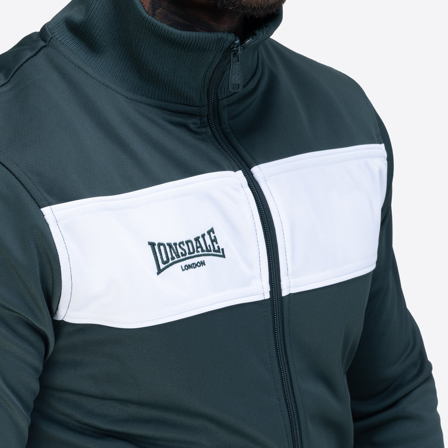 LONSDALE Trainingsjacke - Track Jacket mit farblich abgesetzten Panel (dark green - white)