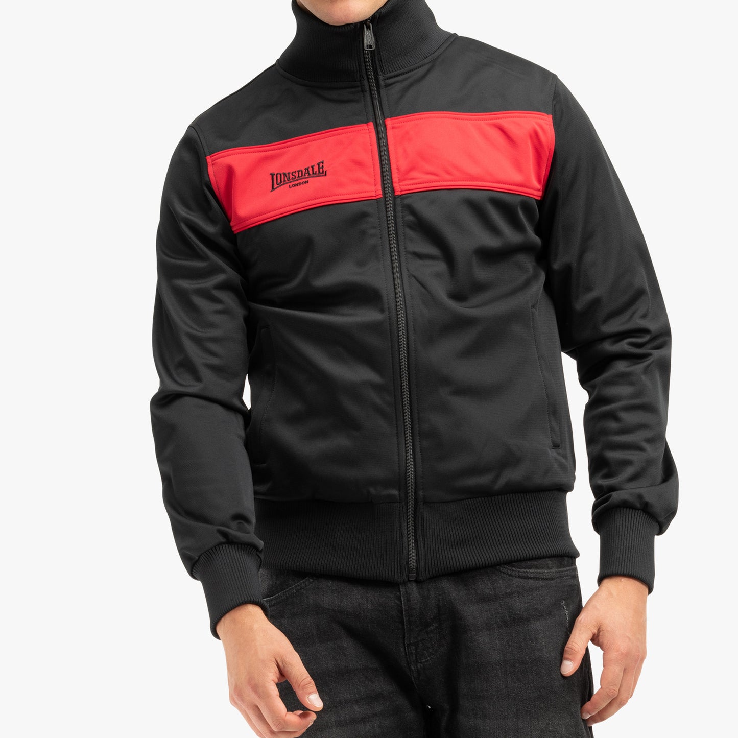LONSDALE Trainingsjacke - Track Jacket mit farblich abgesetzten Panel (black - red)