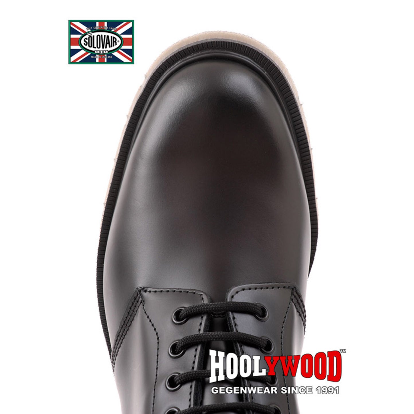 SOLOVAIR 11-Loch Stiefel 11 Eye Derby Boot Hi-Shine (schwarz - black)