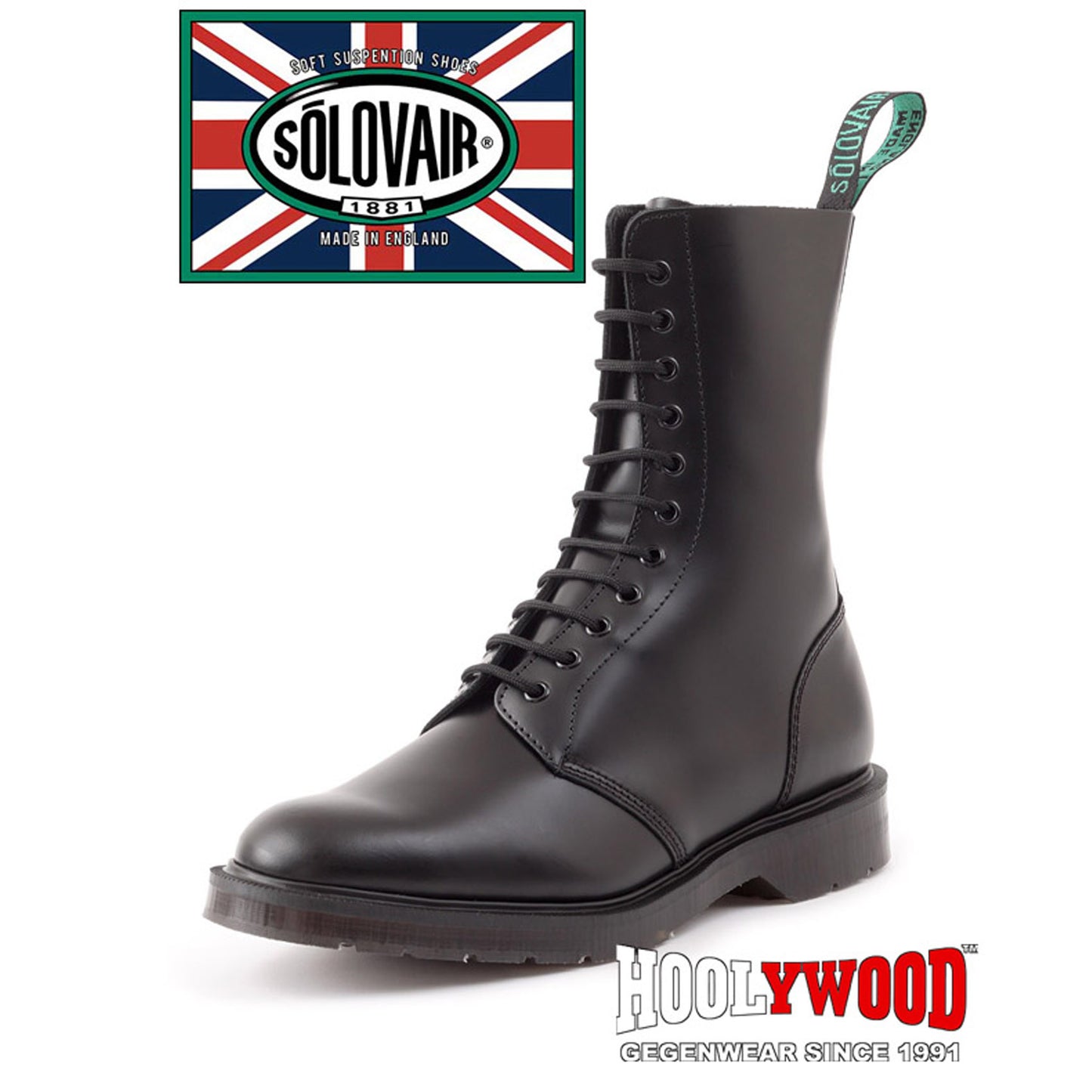 SOLOVAIR 11-Loch Stiefel 11 Eye Derby Boot Hi-Shine (schwarz - black)