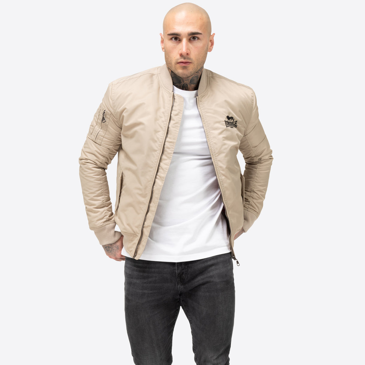 LONSDALE Bomber Jacke mit Harrington Futter schmale Passform (beige)