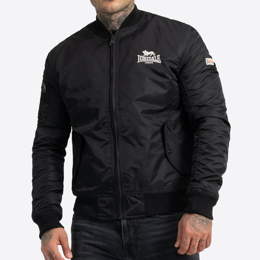 LONSDALE Bomber Jacke mit Harrington Futter schmale Passform (black - schwarz)