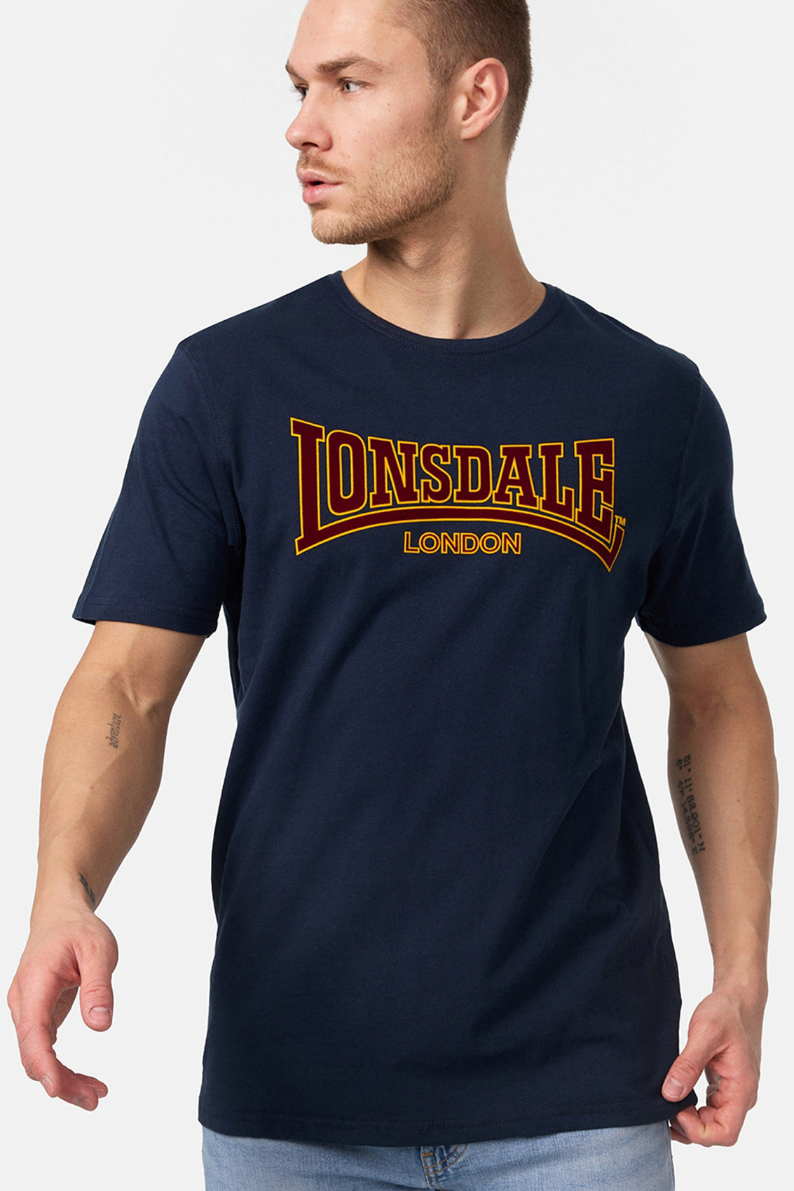 LONSDALE LONDON T-Shirt mit klassischem Flockdruck auf der Brust/Front (dunkelblau - navy)