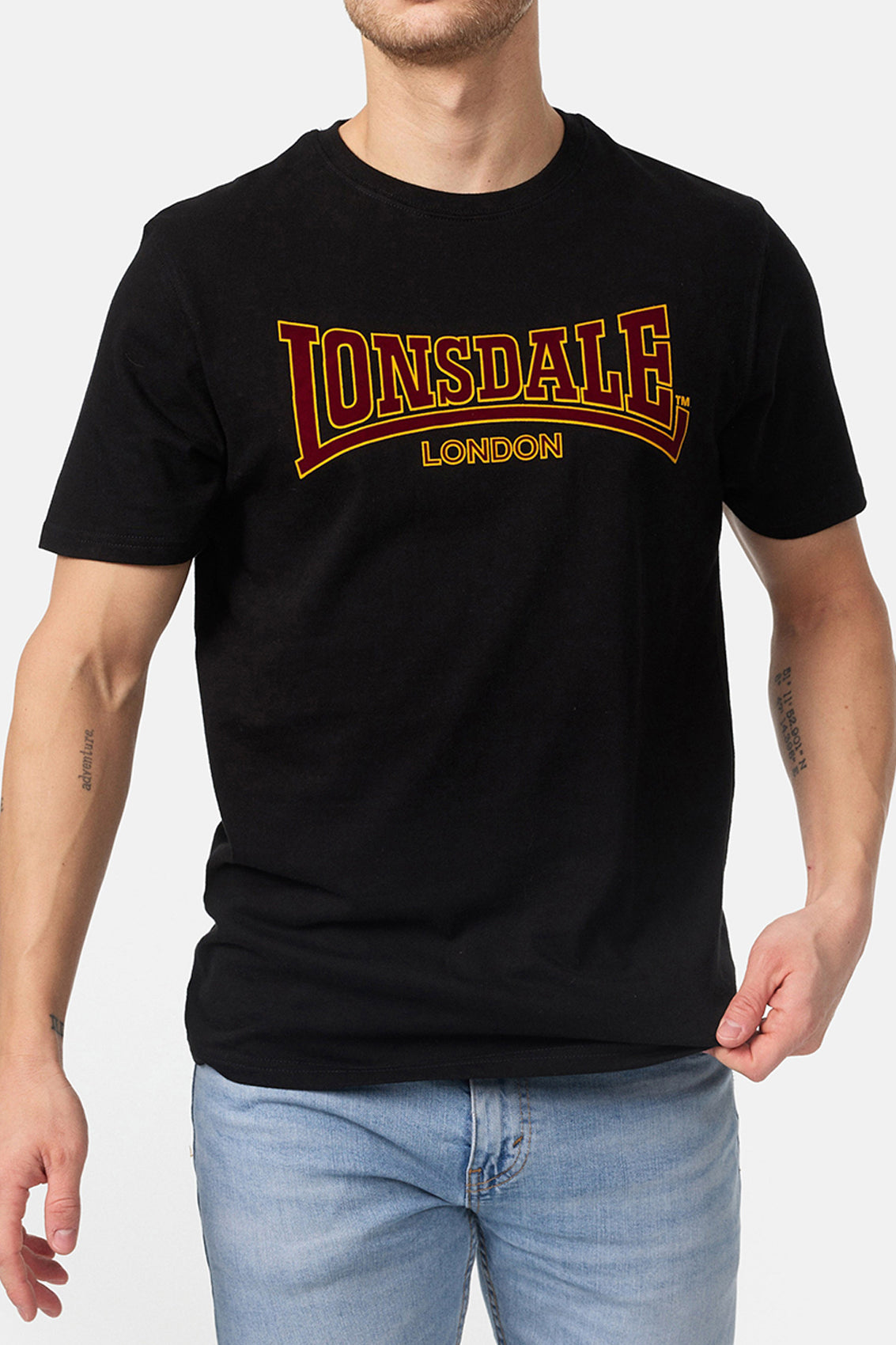 LONSDALE LONDON T-Shirt mit klassischem Flockdruck auf der Brust/Front (black - schwarz)
