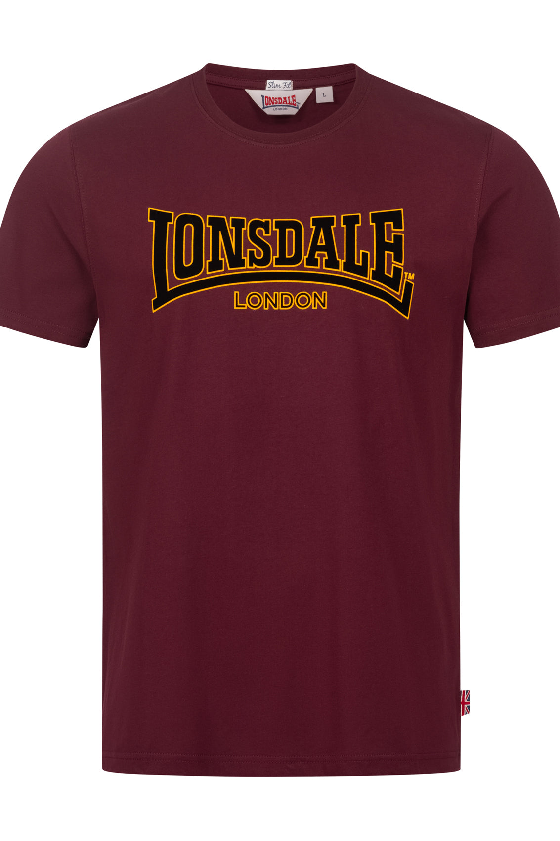 LONSDALE LONDON T-Shirt mit klassischem Flockdruck auf der Brust/Front (weinrot - oxblood)