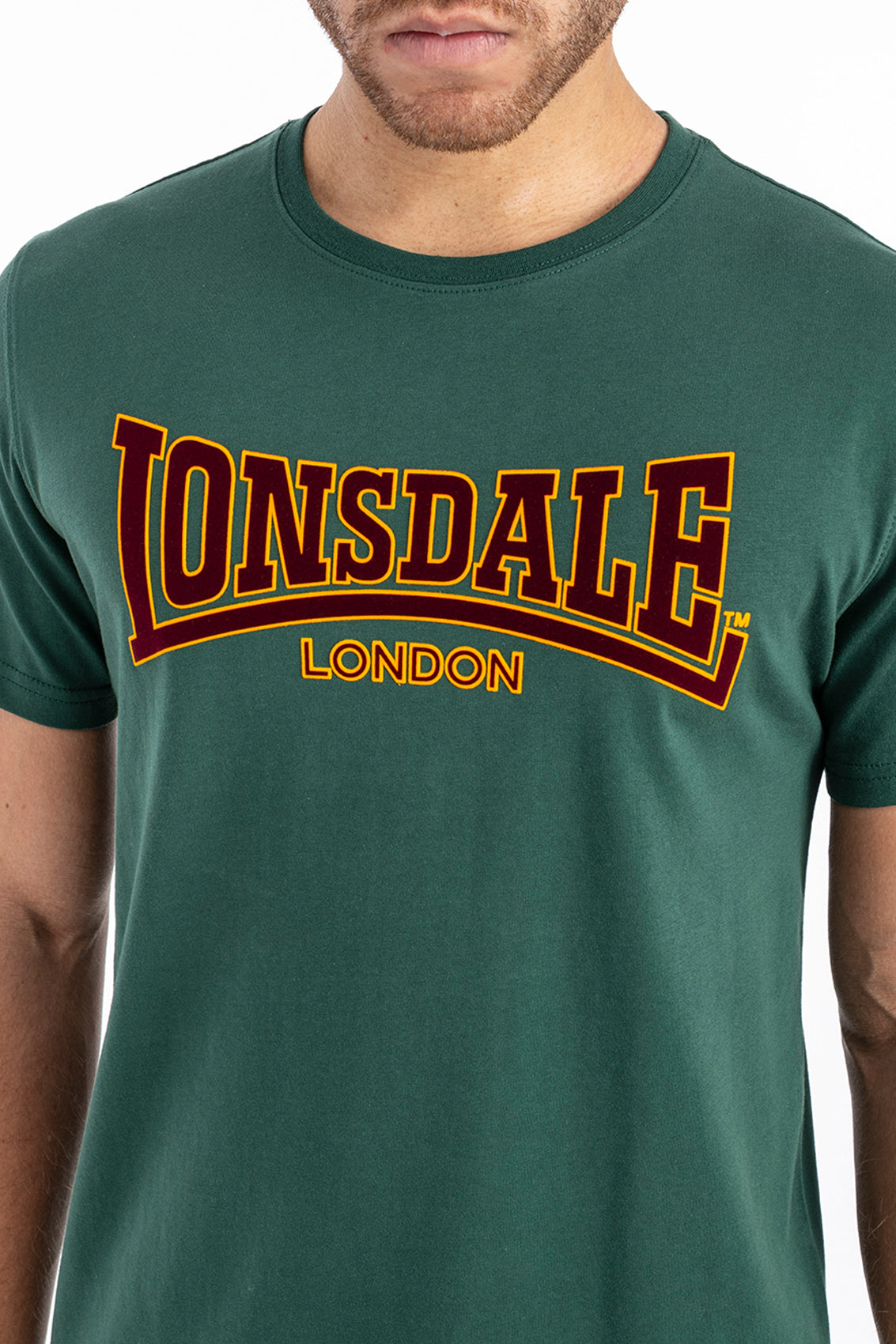 LONSDALE LONDON T-Shirt mit klassischem Flockdruck auf der Brust/Front (dunkelgrün - bottlegreen)
