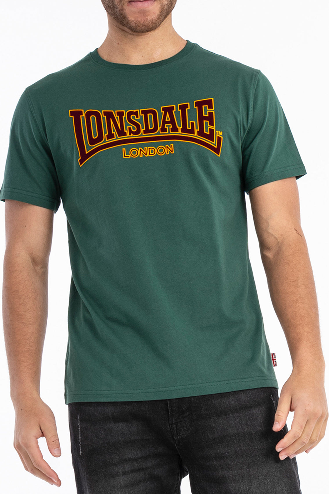 LONSDALE LONDON T-Shirt mit klassischem Flockdruck auf der Brust/Front (dunkelgrün - bottlegreen)