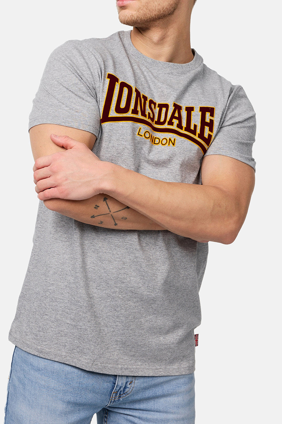 LONSDALE LONDON T-Shirt mit klassischem Flockdruck auf der Brust/Front (grau melange - grey)