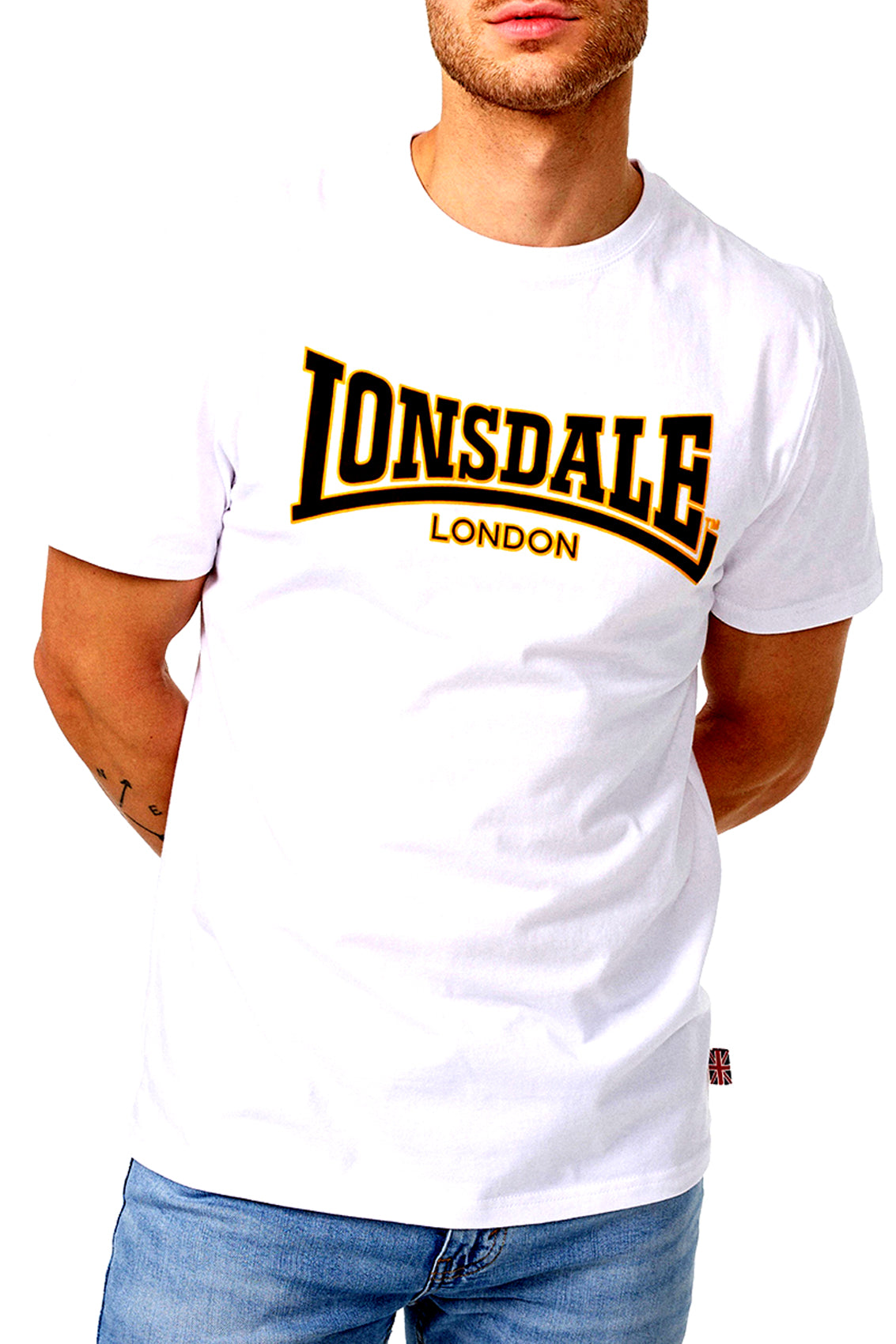 LONSDALE LONDON T-Shirt mit klassischem Flockdruck auf der Brust/Front (weiss - white)