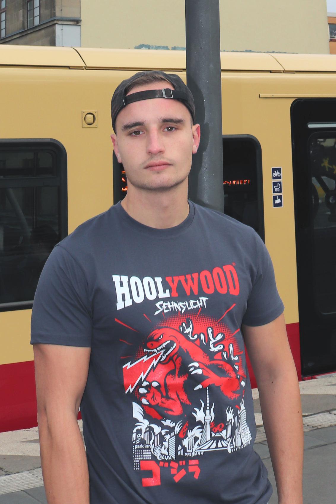 HOOLYWOOD T-Shirt GODZILLA kurzarm regular limited Edition 100% Siebdruck made in Germany (grau - grey)