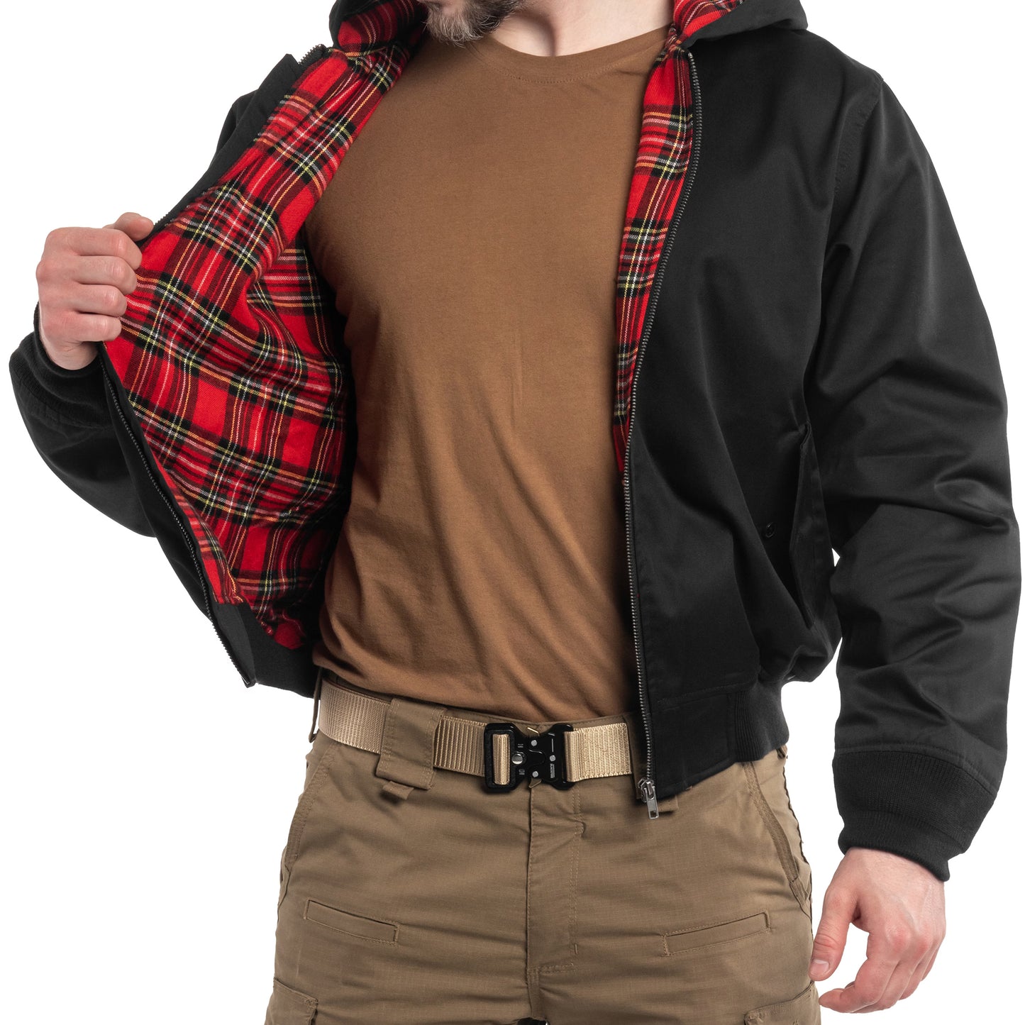 HARRINGTON Jacke mit Kapuze und schottischem Tartan Futter (schwarz - black)
