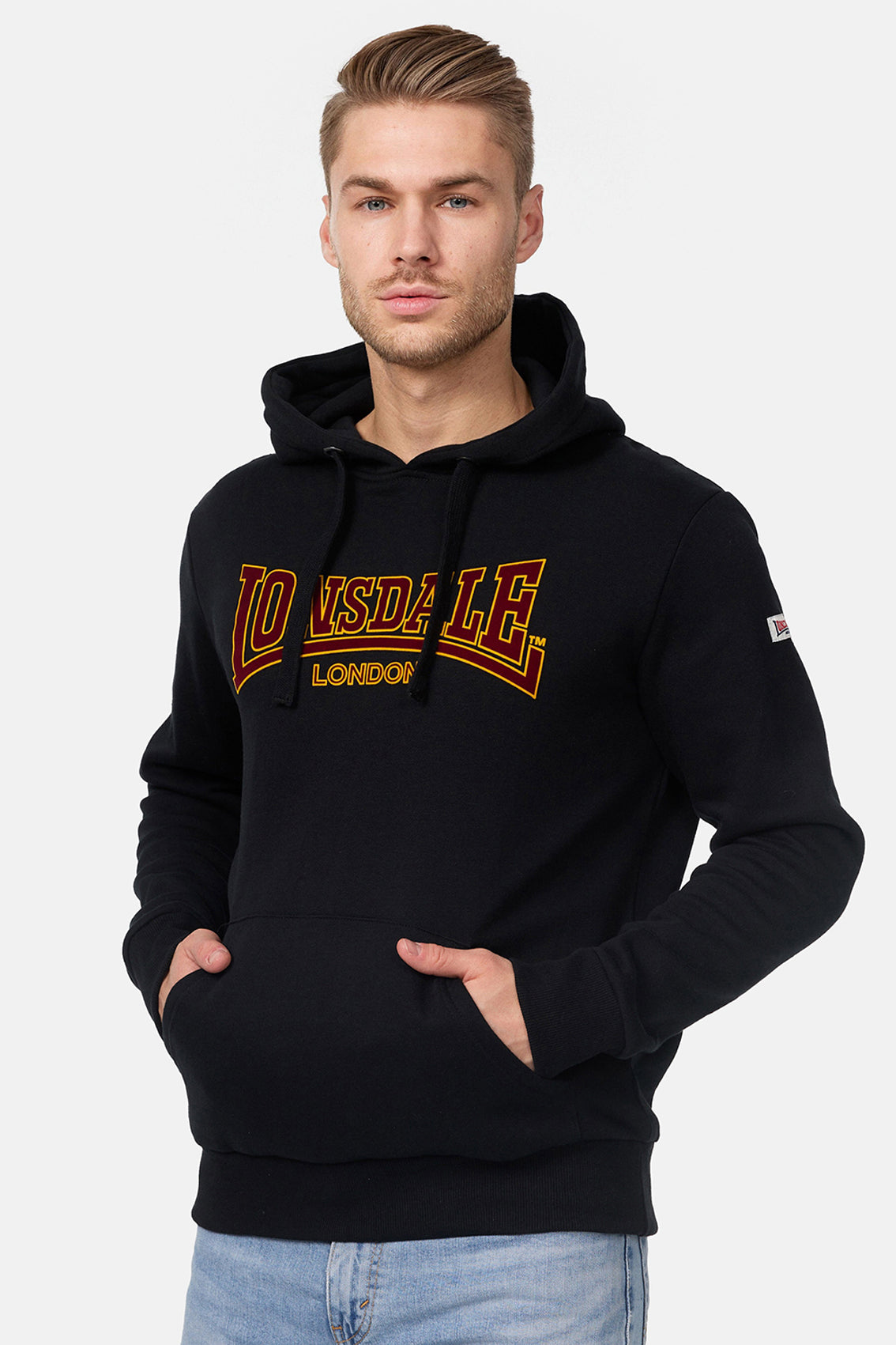 LONSDALE London Hoodie Kapuzensweatshirt mit klassischem zweifarbigem Flockdruck (black - schwarz)