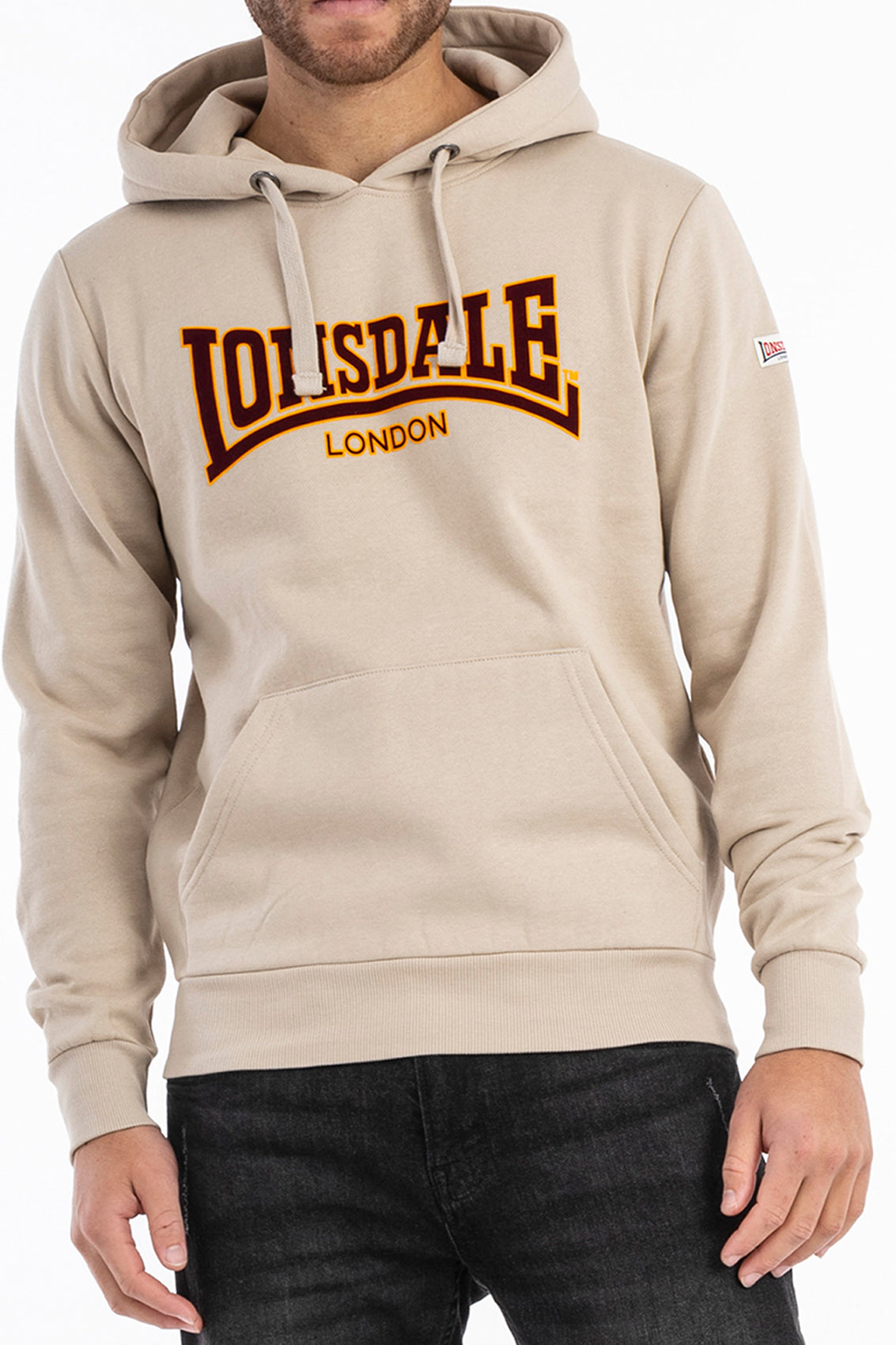 LONSDALE London Hoodie Kapuzensweatshirt mit klassischem zweifarbigem Flockdruck (beige)