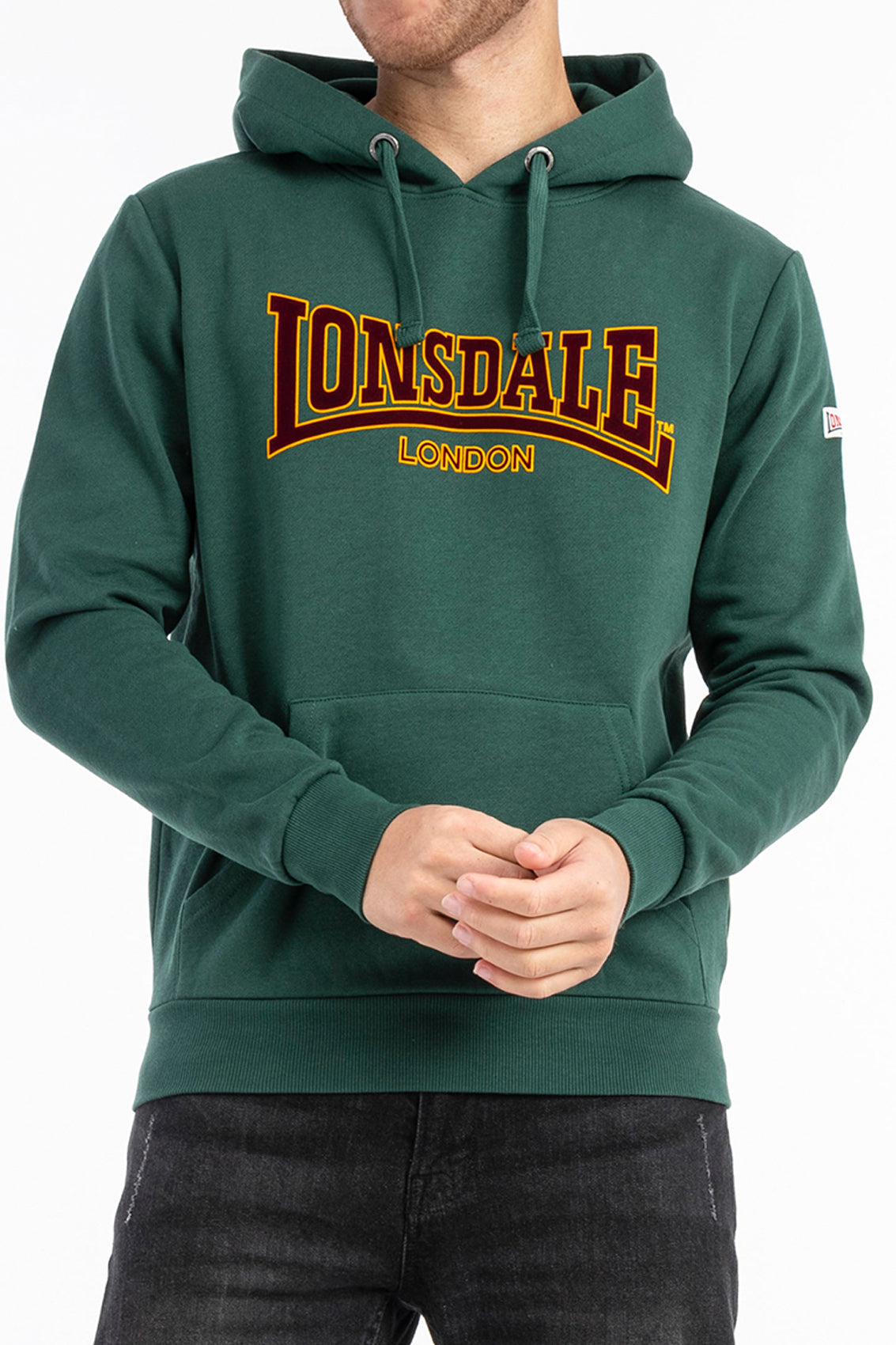 LONSDALE London Hoodie Kapuzensweatshirt mit klassischem zweifarbigem Flockdruck (dunkelgrün - bottlegreen)