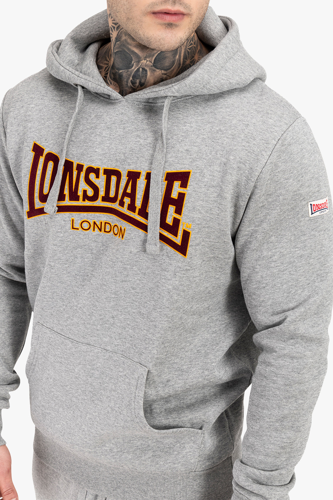 LONSDALE London Hoodie Kapuzensweatshirt mit klassischem zweifarbigem Flockdruck (grau malange)