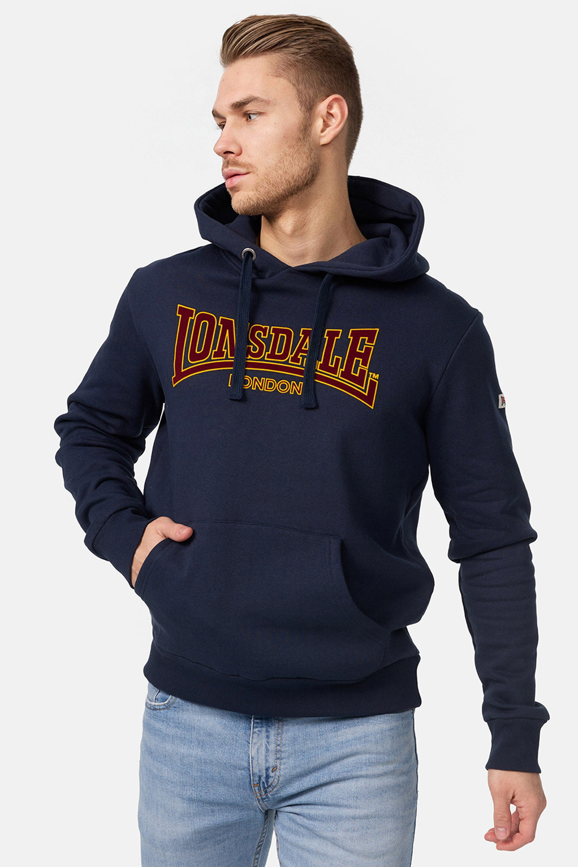 LONSDALE London Hoodie Kapuzensweatshirt mit klassischem zweifarbigem Flockdruck (navy - dunkelblau)