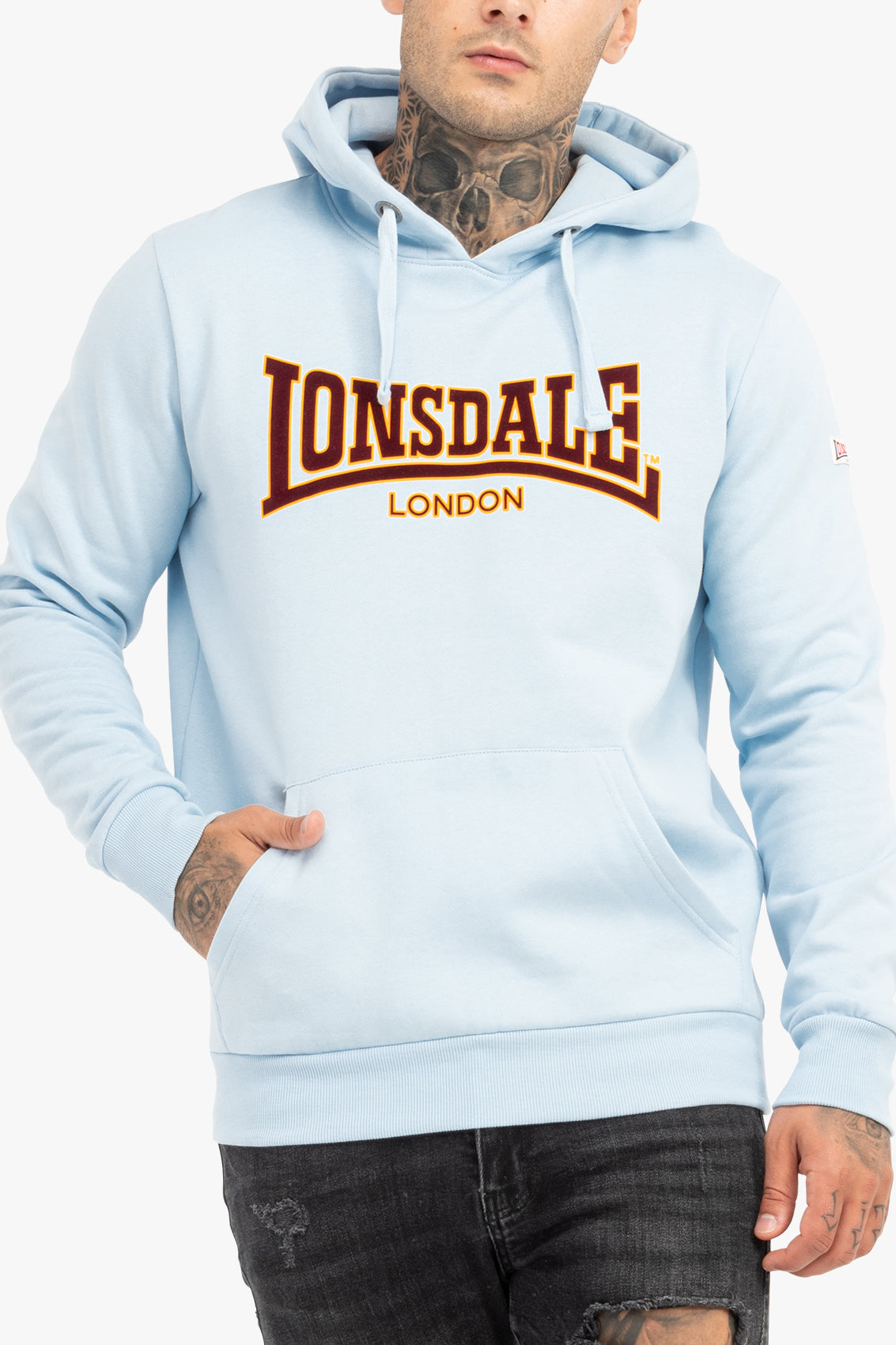 LONSDALE London Hoodie Kapuzensweatshirt mit klassischem zweifarbigem Flockdruck  (hellblau - sky)