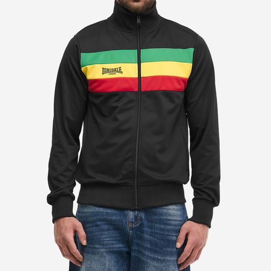 LONSDALE Trainingsjacke - Track Jacket mit farblich abgesetzten Jamaika-Panel (schwarz - gruen,gelb,rot))