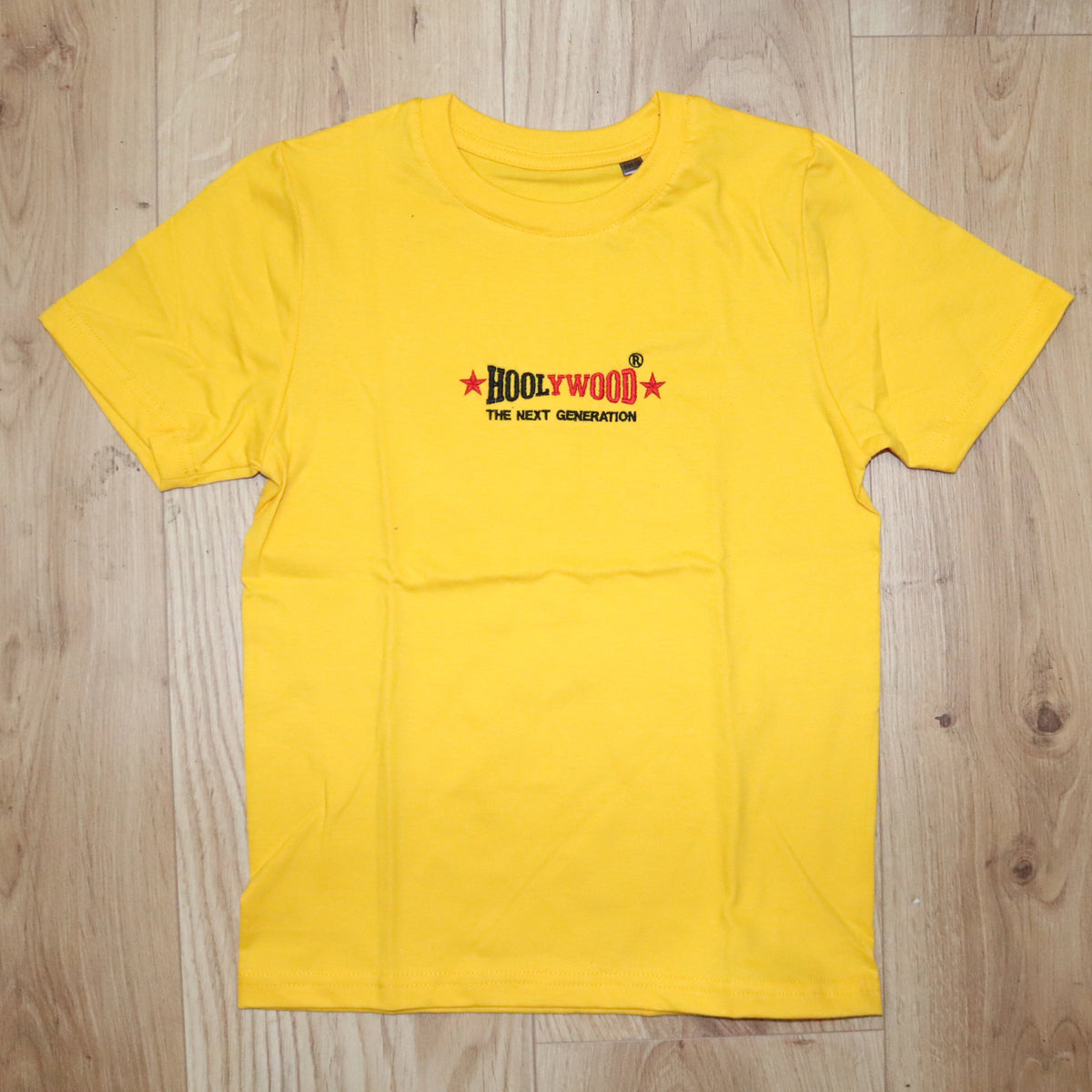HOOLYWOOD Kids T-Shirt THE NEXT GENERATION hochwärtiger zweifarbiger Stick Made in Germany (Gelb/Yellow)