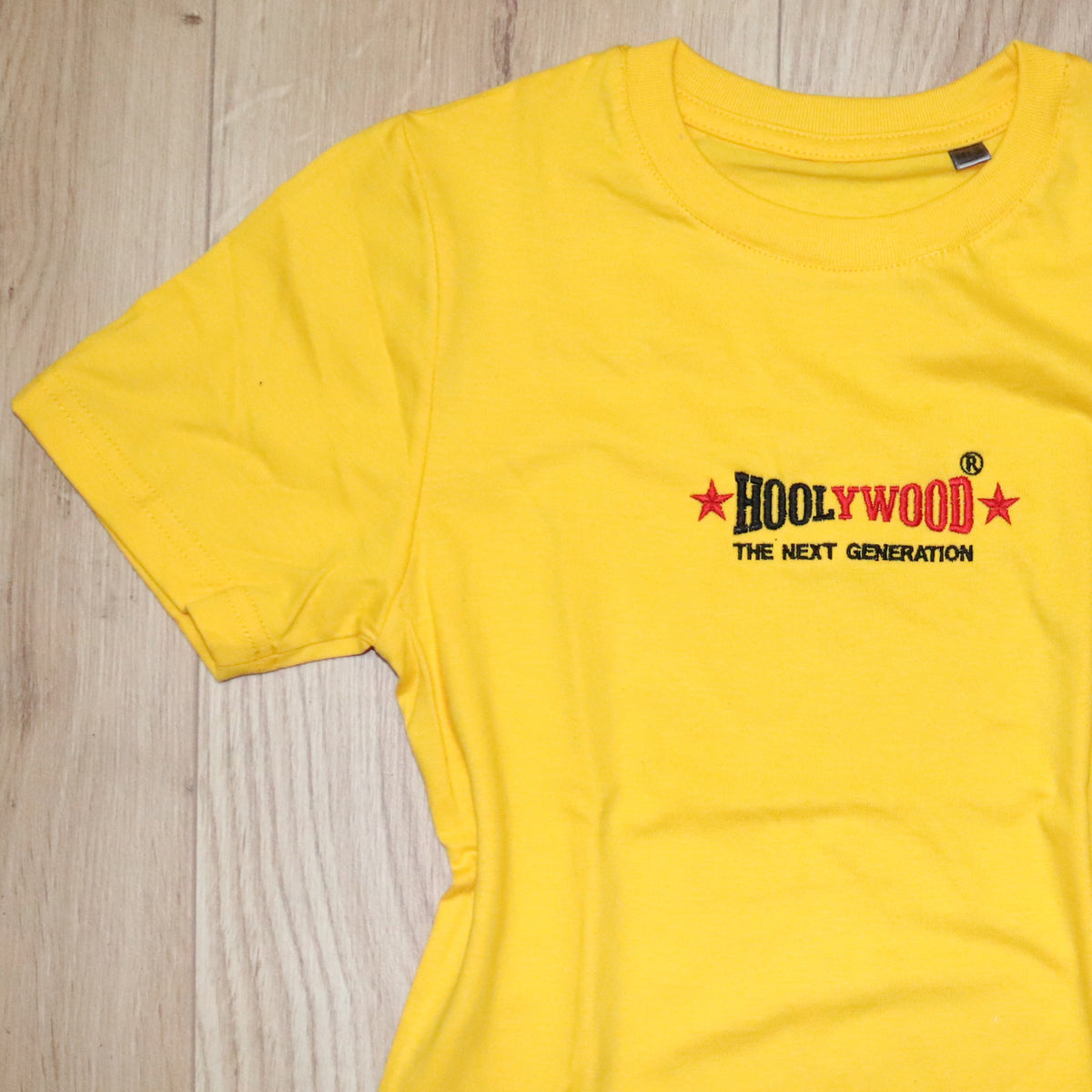 HOOLYWOOD Kids T-Shirt THE NEXT GENERATION hochwärtiger zweifarbiger Stick Made in Germany (Gelb/Yellow)