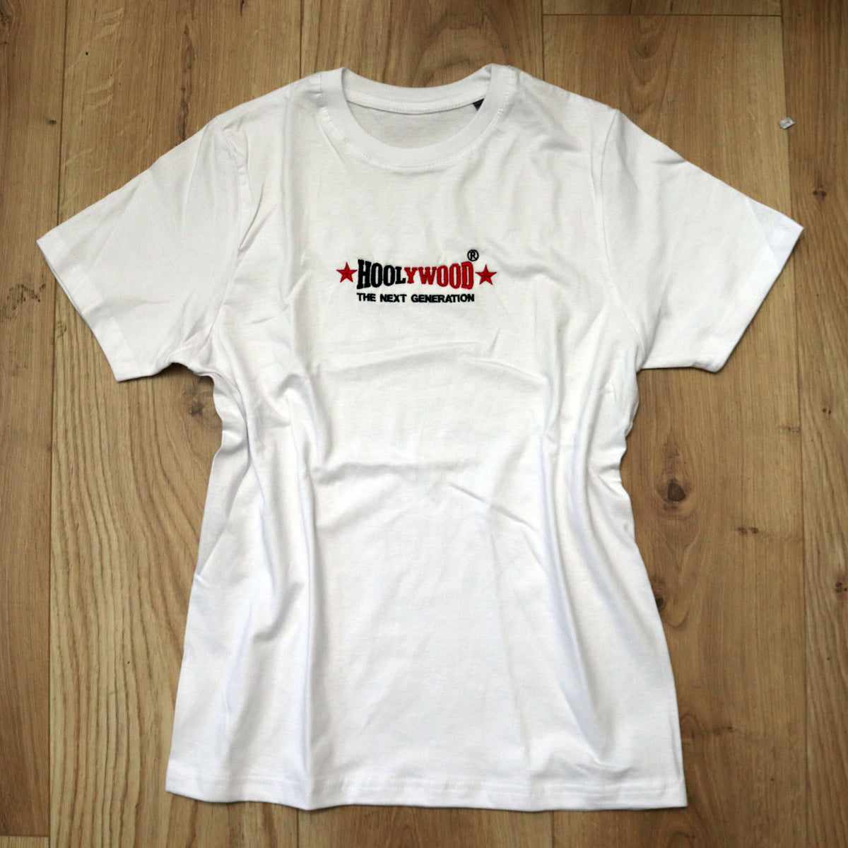 HOOLYWOOD Kids T-Shirt THE NEXT GENERATION hochwärtiger zweifarbiger Stick Made in Germany (weiss/white)