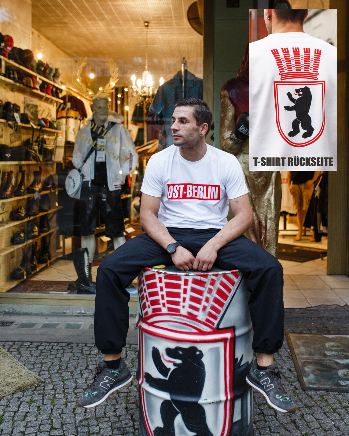 T-Shirt OST-BERLIN manufactured by HOOLYWOOD Siebdruck Made in Germany (weiss - white)