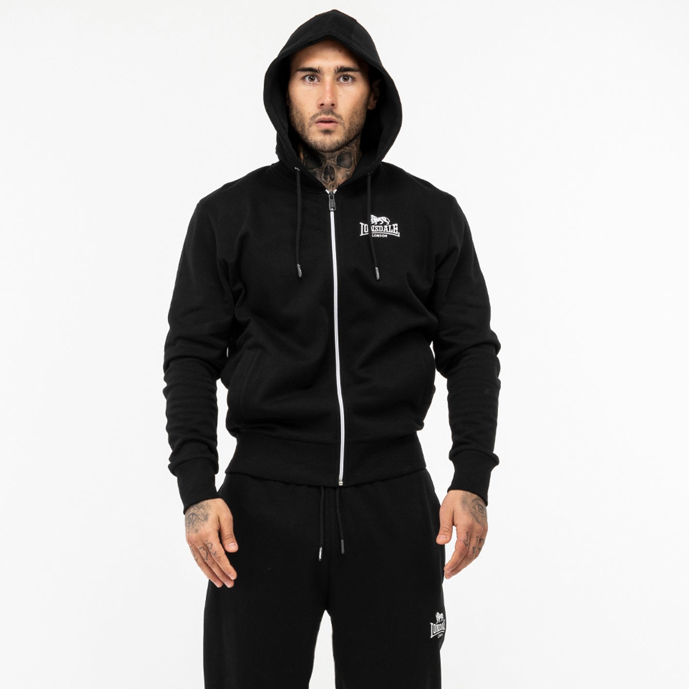 LONSDALE LONDON Trainingsjacke mit Kapuze, Hooded Tracksuit (rottingean black - schwarz)