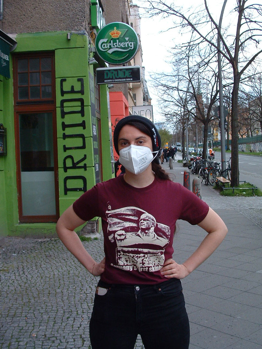 HOOLYWOOD T-Shirt FIRST SKINHEAED kurzarm Siebdruck Made in Germany (weinrot-oxblood)