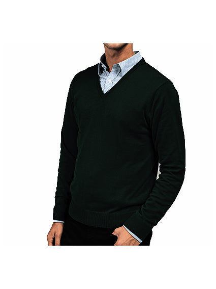 Pullover mit spitzem Ausschnitt langarm V-Neck Knitted Sweater (black - schwarz)
