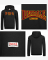 Preview: LONSDALE Kapuzensweatshirt mit zweifarbigem Flockdruck auf der Brust und einer Kängurutasche original LONSDALE London hooded sweatshirt with flock oldschool (schwarz - black)