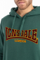 Preview: LONSDALE Kapuzensweatshirt mit zweifarbigem Flockdruck auf der Brust und einer Kängurutasche original LONSDALE London hooded sweatshirt with flock oldschool (dunkelgrün - bottlegreen)