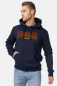 Preview: LONSDALE Kapuzensweatshirt mit zweifarbigem Flockdruck auf der Brust und einer Kängurutasche original LONSDALE London hooded sweatshirt with flock oldschool (dunkelblau - navy)