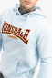 Preview: LONSDALE Kapuzensweatshirt mit zweifarbigem Flockdruck auf der Brust und einer Kängurutasche original LONSDALE London hooded sweatshirt with flock oldschool (hellblau - sky)