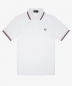 Preview: FRED PERRY Twin Tipped Poloshirt M3600, weiss - white, Streifen: dunkelblau-rot (navy-red)