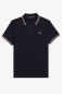 Preview: FRED PERRY Poloshirt für Mädchen und Damen - Girl Twin Tipped Shirt - Navy (Dunkelblau) / Snow White (Weiss) / Light Rust (Hellbraun)