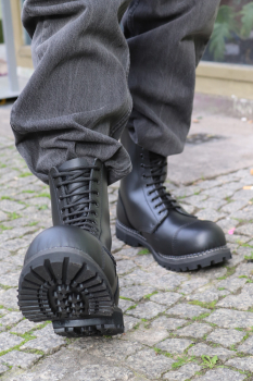 GRINDERS Leder 10 Loch Stahlkappe Sicherheits Militär Punk Stiefel - Leather 10 Eye Hole Steel Toe Cap Safety Military Punk Boots (schwarz/black)